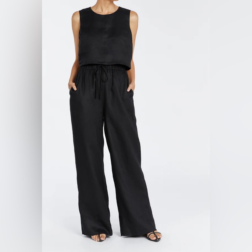 DISSH Gina Black Linen Elastic Waist Pant size 2
